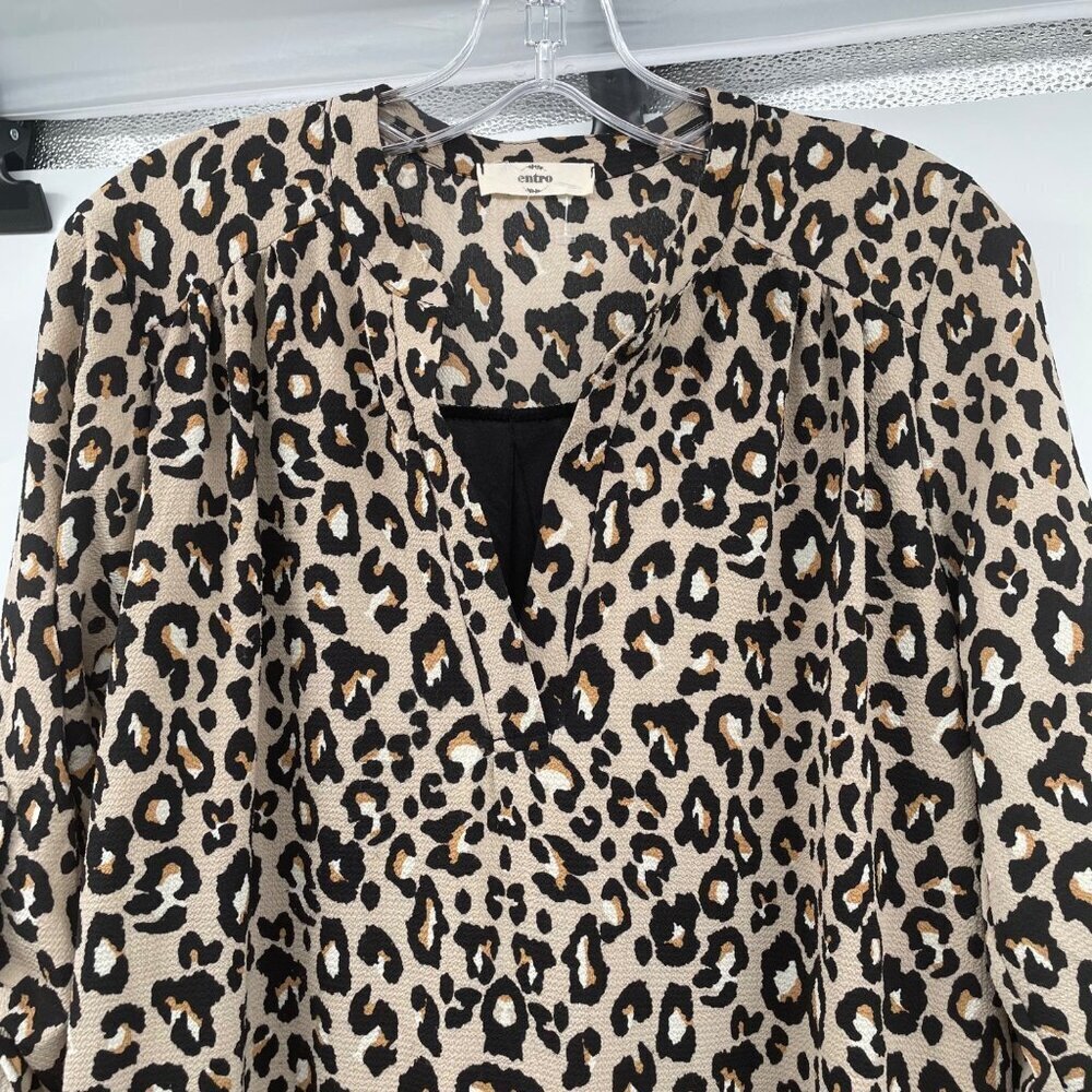 Entro Cheetah Print Shift Dress 3/4 Sleeve V-Neck Multicolor Size Small - Picture 2 of 9